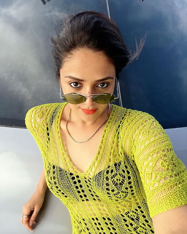 Vivacious Looks Of Sreemukhi In Colorful Dress